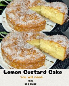 Are you ready for a dessert that not only looks like a slice of sunshine but also tastes like a dream? This Ultimate Lemon Cake is exactly what you need! It's not just any cake; it's a melt-in-your-mouth delicacy that promises an explosion of zesty lemon flavor with every bite. Perfect for any occasion, this cake is both easy to make and irresistibly delicious. Here's how you can bring this lemony delight into your kitchen. Ingredients: For the Lemon Custard: 1 egg 50g sugar 40g corn starch Juice of 1 lemon Lemon peel (from the same lemon) 300ml milk For the Cake Dough: 2 eggs 100g sugar 1 packet vanilla sugar 120ml seed oil 120ml milk 220g flour 15g baking powder Directions: 1. Start with the Lemon Custard: In a medium saucepan, whisk together 1 egg, 50g of sugar, and 40g of corn starch until smooth. Stir in the juice of 1 lemon and add a bit of the lemon peel to infuse the custard with that zesty aroma. Gradually pour in 300ml of milk, stirring constantly. Place the saucepan over medium heat, continuing to stir, until the mixture thickens into a lush custard. Once done, remove from heat and set aside to cool. 2. For the Cake Dough: In a large mixing bowl, beat 2 eggs with 100g of sugar and a packet of vanilla sugar until the mixture is light and fluffy. Gradually add in 120ml of seed oil and 120ml of milk, mixing well after each addition. Sift together 220g of flour with 15g of baking powder, then gently fold this into the wet ingredients until just combined, being careful not to overmix. 3. Assembling the Cake: Preheat your oven to 190°C (374°F). Pour half of the cake batter into a greased baking pan, smoothing it out into an even layer. Bake for 15 minutes, then remove from the oven. Spread the cooled lemon custard evenly over the baked layer, then carefully top it with the remaining batter, smoothing out the top. Return the cake to the oven and bake for an additional 25 minutes, or until a toothpick inserted into the center comes out clean. Once done, allow the cake to cool. 4. The Finishing Touch: For an extra touch of elegance and flavor, brush the top of the cooled cake with a thin layer of your favorite jam and sprinkle some coconut flakes over it for decoration. Preparation Time: Prep Time: 20 minutes Cooking Time: 40 minutes Total Time: 1 hour Nutritional Information: Calories: 350 kcal per serving Servings: 8 This Ultimate Lemon Cake is more than just a dessert; it's a celebration of flavors that promises to bring a smile to anyone who tries it. Whether you're making it for a special occasion or simply to treat yourself, it's sure to be a hit. Enjoy the zesty goodness!